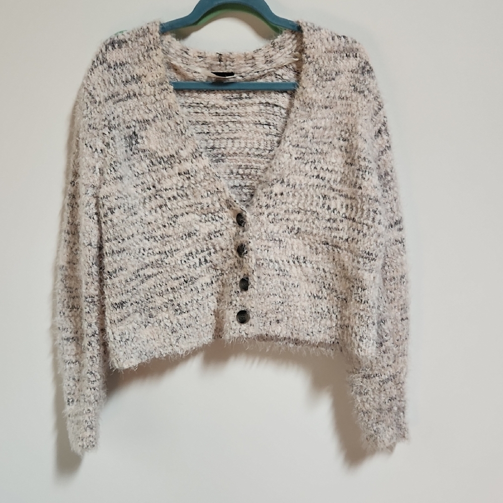 Torrid Cream and Gray Button-Up Cardigan